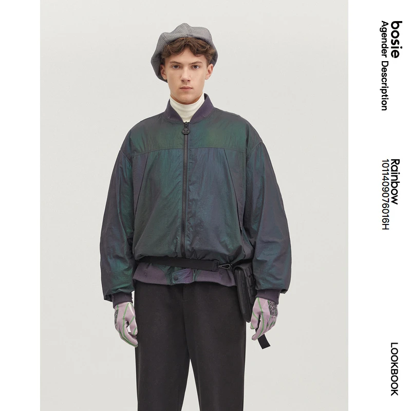 bosie Rainbow可拆卸两件套短款羽绒服立领休闲时尚外套宽松防风