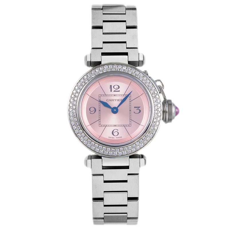 95新 Cartier/卡地亚 单表/帕莎/粉面/后镶钻/石英/女表/W3140008