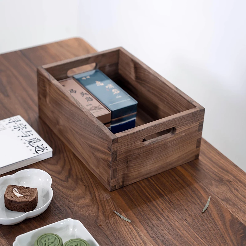 新中式黑胡桃木质收纳盒家用桌面置物储物盒实木方形杂物盒