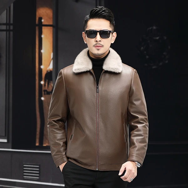 头层小牛皮水貂内胆整貂翻领男士真皮皮衣保暖貂皮大衣2109
