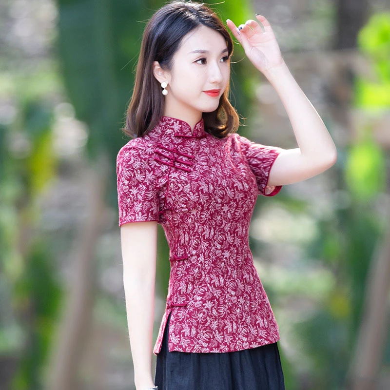 如意风唐装中国风女装修身旗袍上衣复古盘扣茶服时尚中式女装9141