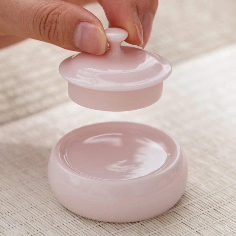 樱花粉圆形盖置陶瓷杯托盖托茶具茶道零配配件手工创意家用日式