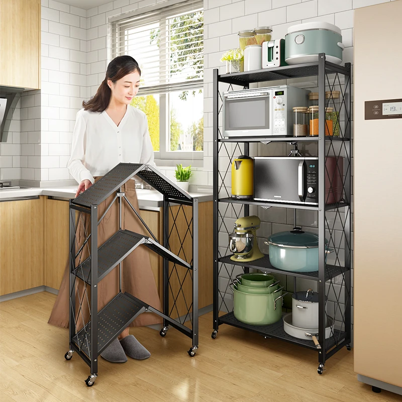 帅仕免安装折叠厨房置物架落地多层微波炉烤箱储物收纳架厨房用品