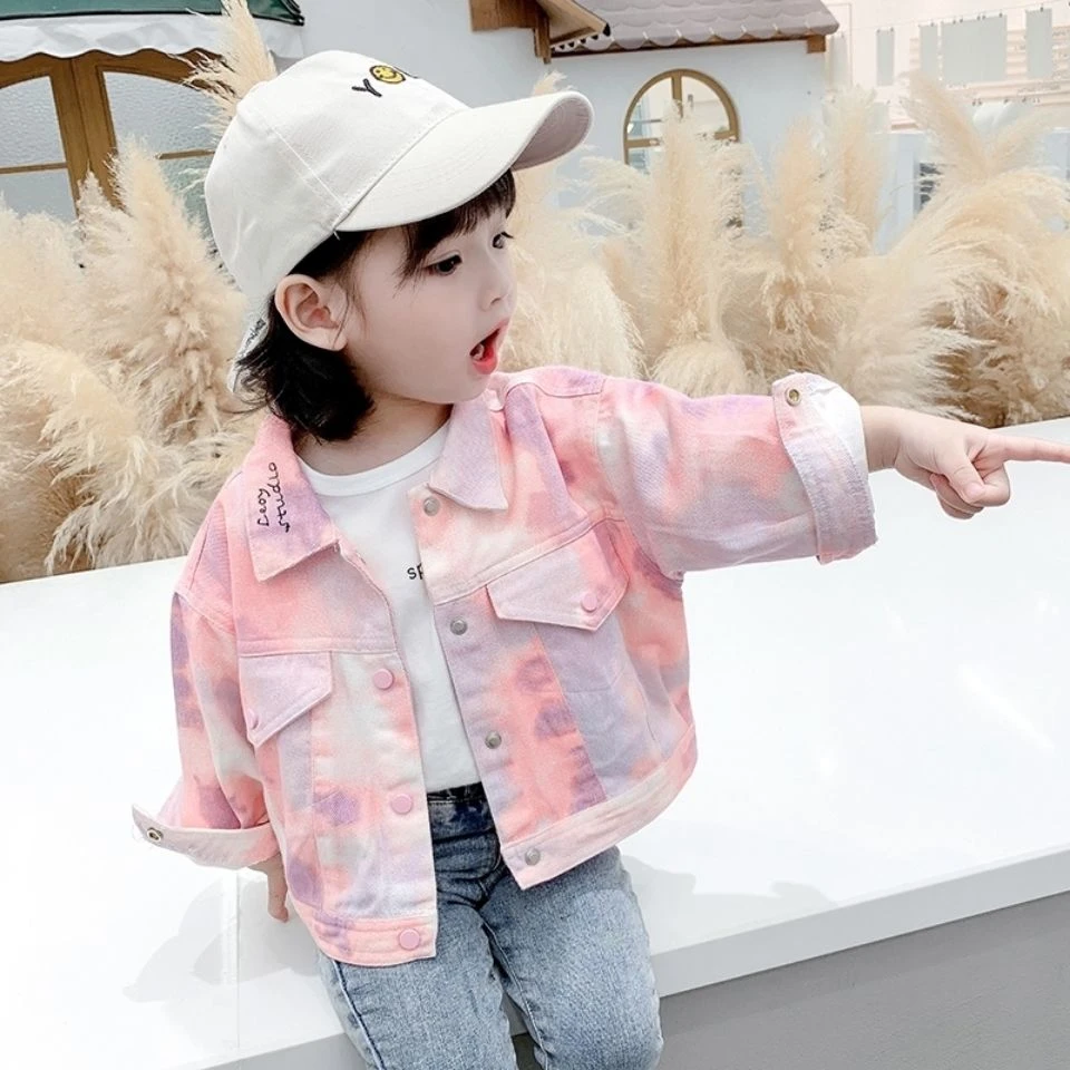 女童外套牛仔秋装洋气童装春秋中小童衣服网红小女孩韩版碎花上衣
