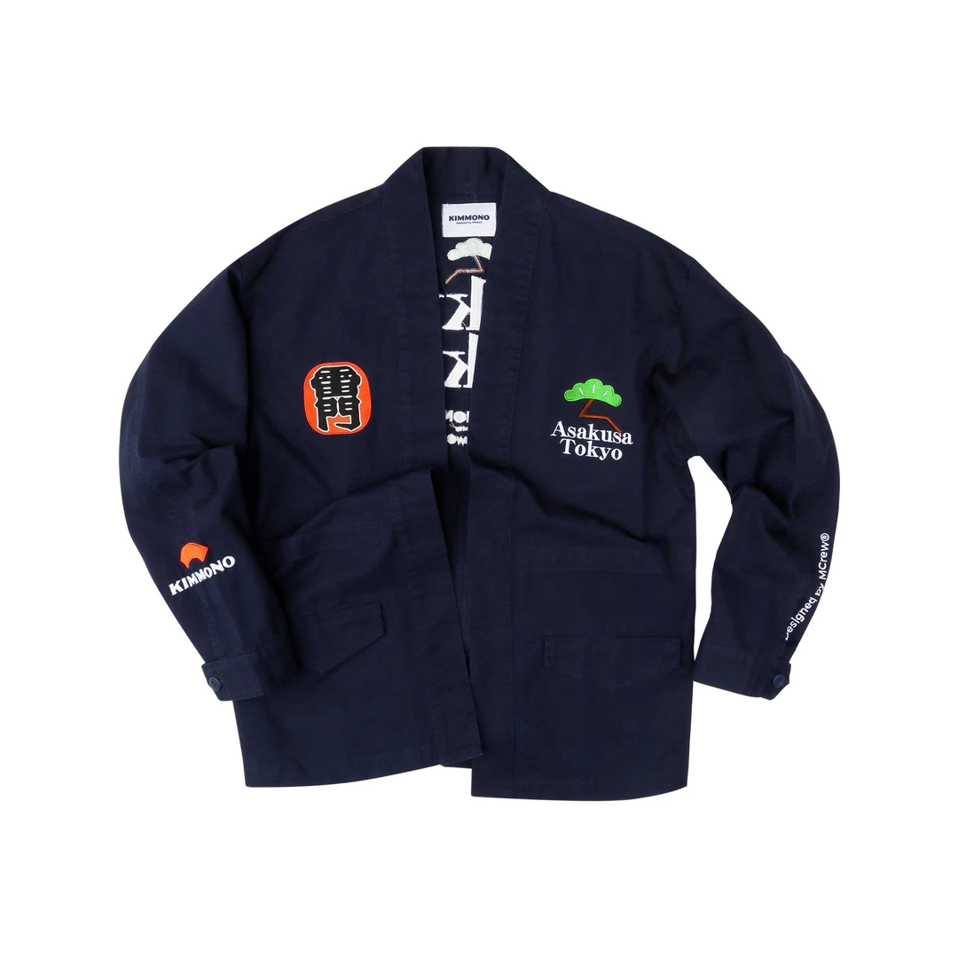 MCREW KIMMONO ASAKUSA春秋刺绣藏青道袍长袖工装甚平开衫外套
