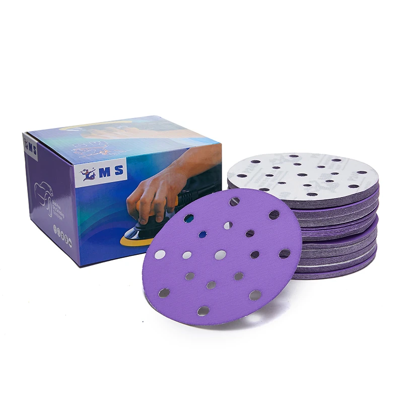 猛士6寸17孔陶瓷干磨砂纸打磨抛光圆形自粘式植绒圆盘拉绒片沙纸