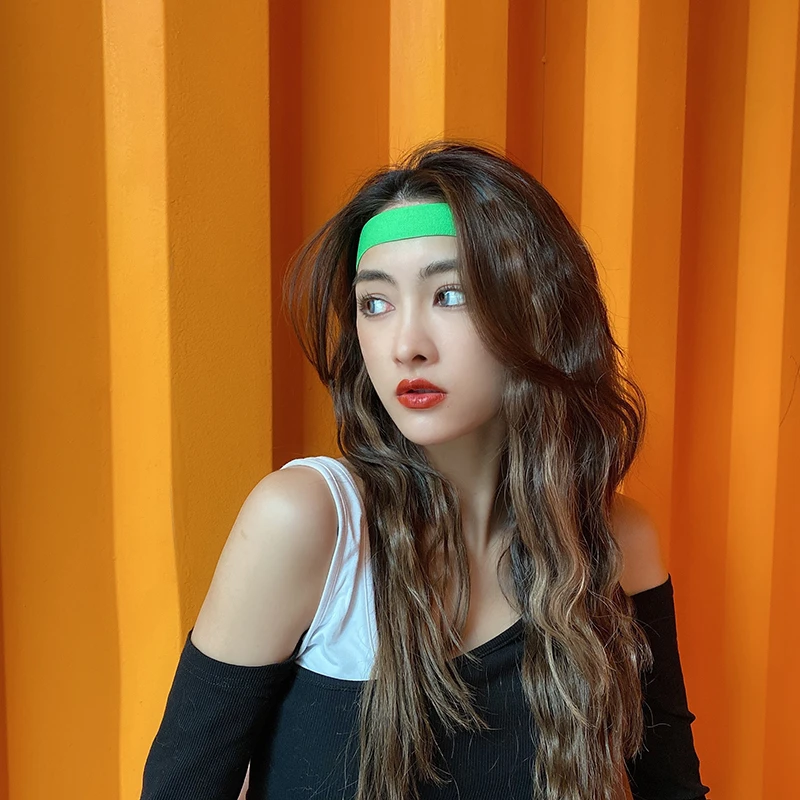 糖果色荧光色发带跑步健身街舞表演ins运动发饰嘻哈头带吸汗束发