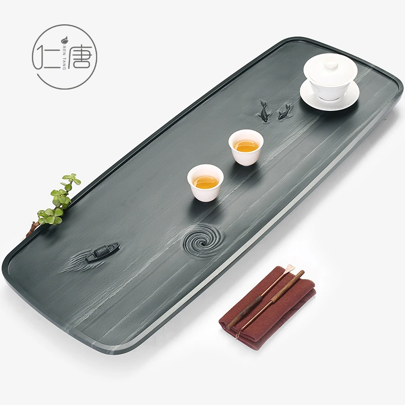 仁唐天然皇庭玉石立体雕刻茶盘纹理天然简约大气家用办公渔舟唱晚