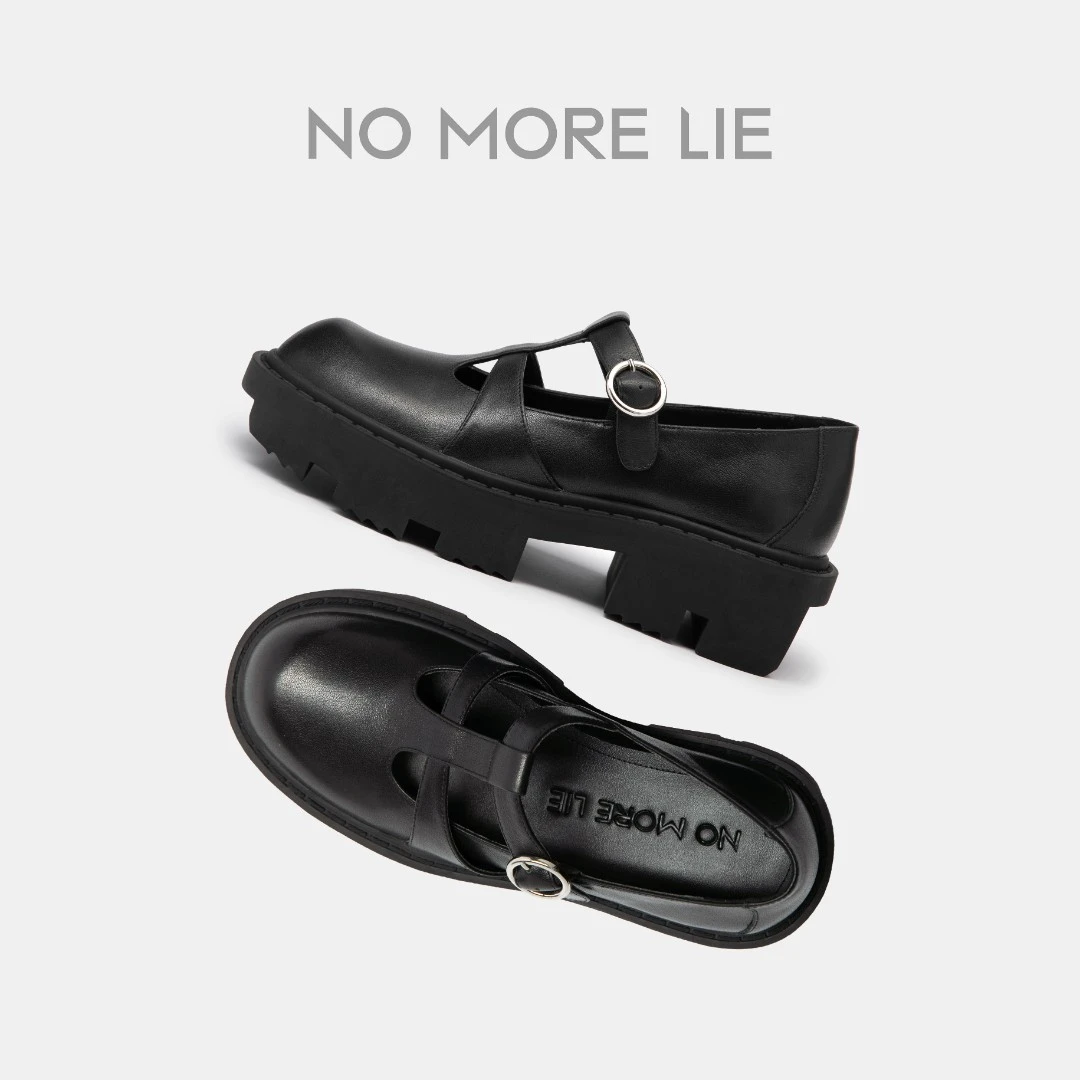 NO MORE LIE/直述玛丽珍厚底鞋 原创设计 圆头百搭黑色jk女鞋皮鞋