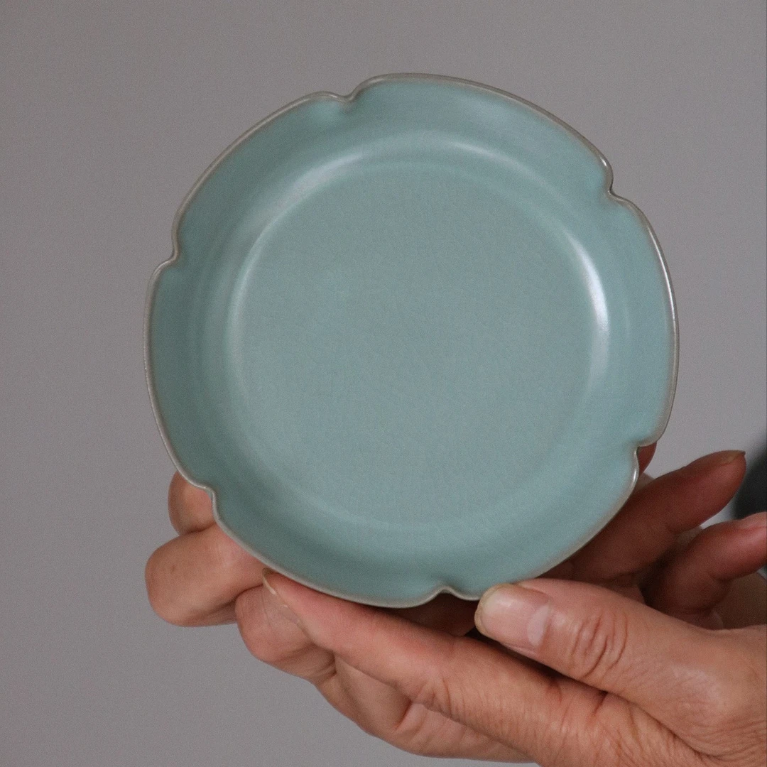 【宝汝窑】李志强老师仿古汝窑—天青釉葵口洗