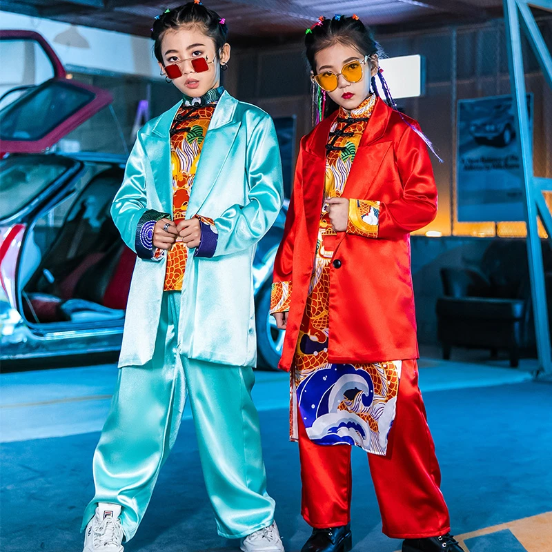 雉子灵走秀服装男童街舞潮装时尚女童少儿儿童时装t台国潮风套装
