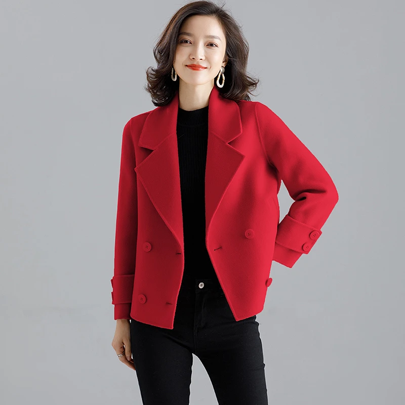 柏菲妮品牌双面羊毛大衣女短款2024秋冬新款高端时尚毛呢外套西装