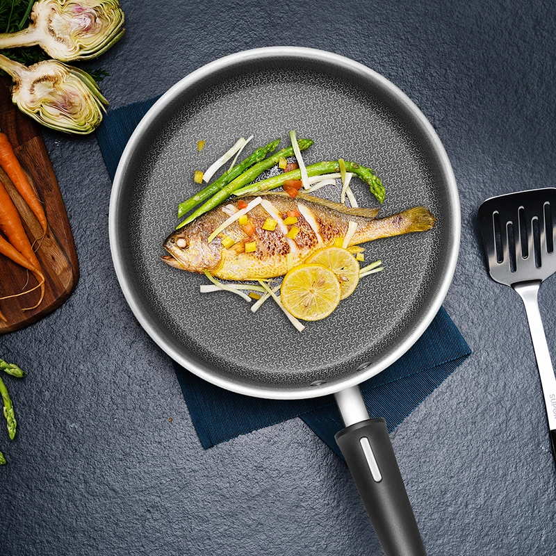 苏泊尔316L不锈钢26cm平底锅牛排煎锅燃气电磁炉耐铲一体加热导热