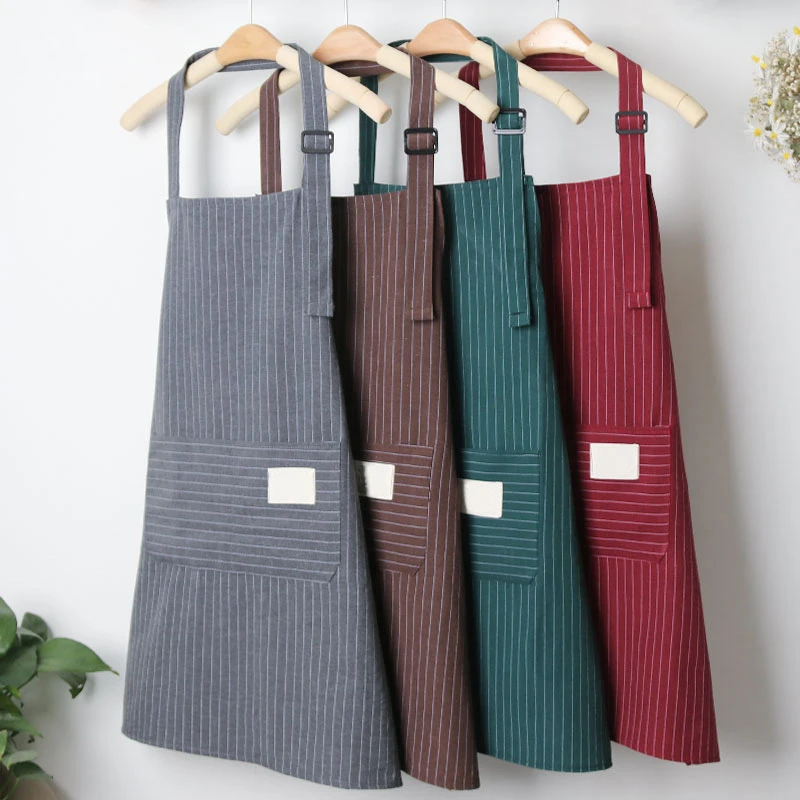 棉布透气围裙厨房专用家用条纹家务做饭防污围腰