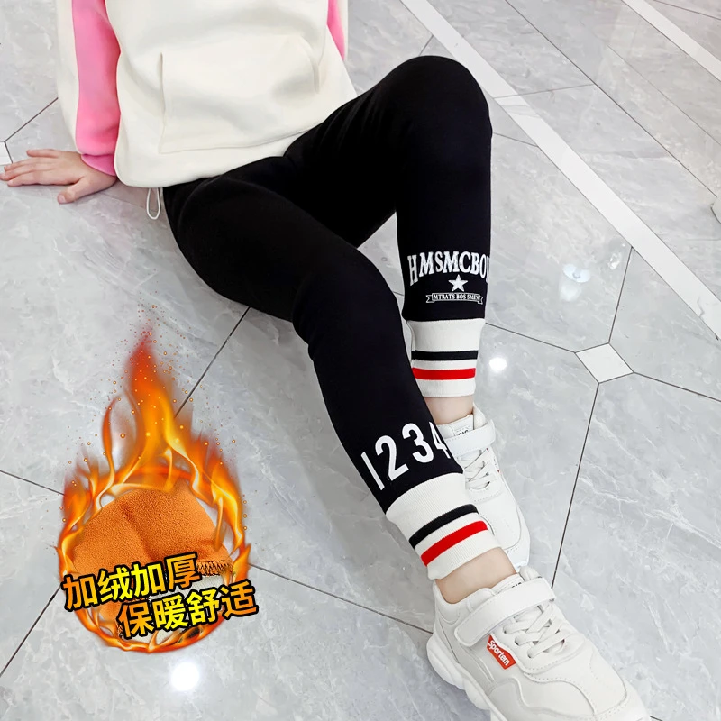 女童加绒打底裤2025新款冬装棉裤加厚弹力裤百搭中大童外穿长裤