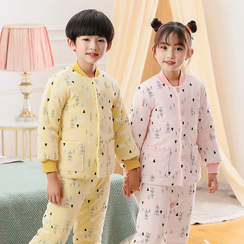 中大童纯棉花冬季加厚保暖棉袄棉裤套装男女宝宝居家外穿棉衣棉服