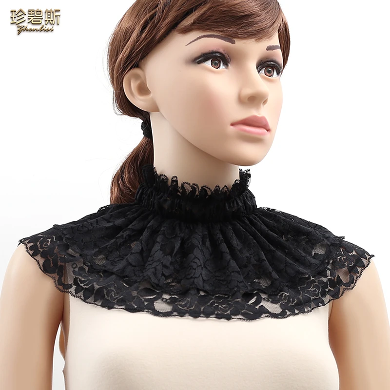 珍碧斯蕾丝围脖女套头护颈春秋薄款丝巾假领弹力脖套衣领百搭防晒