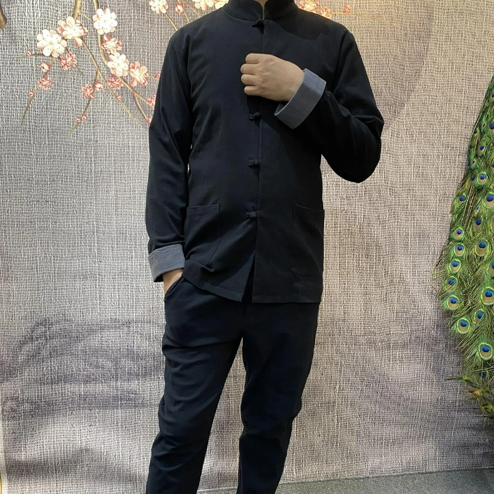 蒙鲤国风男士637+118款春秋季套装中国风夏季青年长袖上衣中式