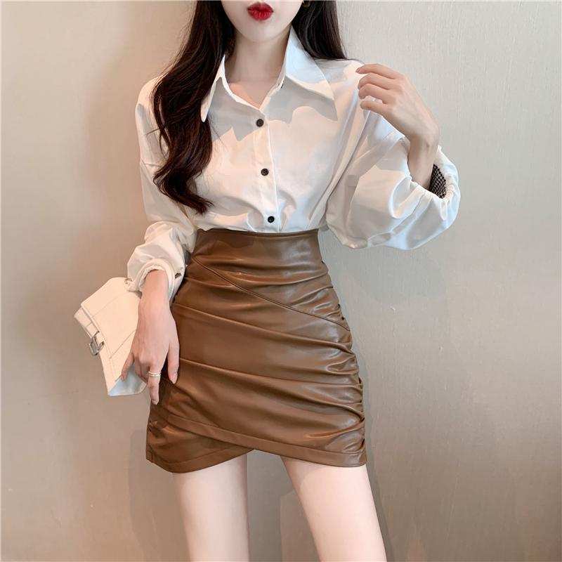 包臀皮短裙女2022秋冬季新款高腰半身裙设计感显瘦纯色百搭皮裙子-0