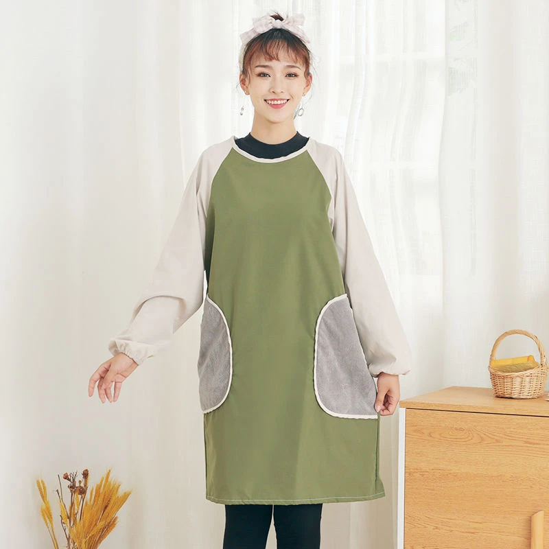 时尚防水长袖围裙居家厨房防油罩衣做饭带袖工作服