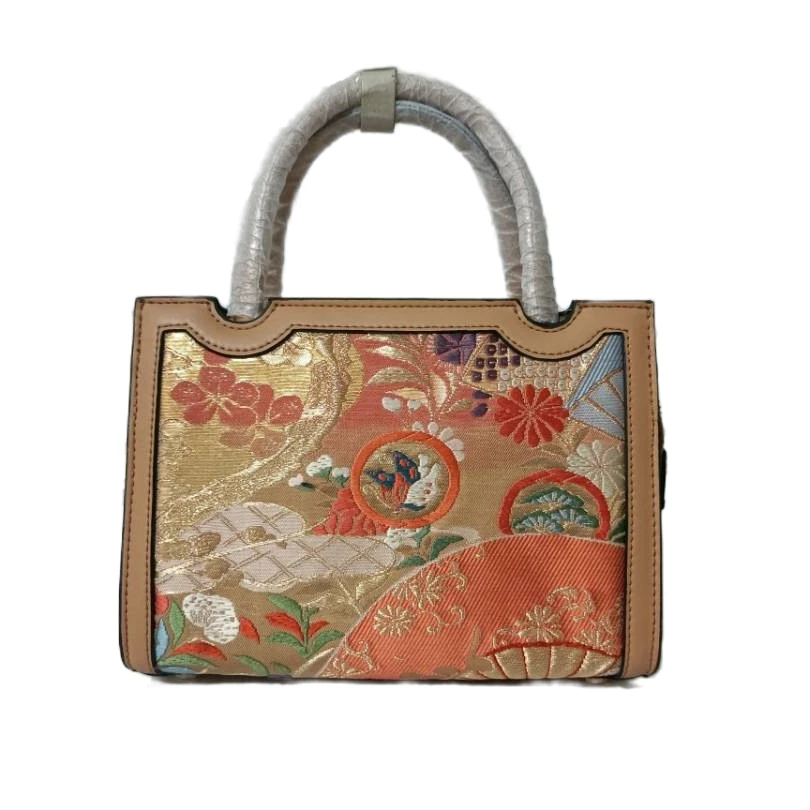 良恩坊国风刺绣西阵织唐织皮质时尚手拎包斜挎手提包百搭小方包