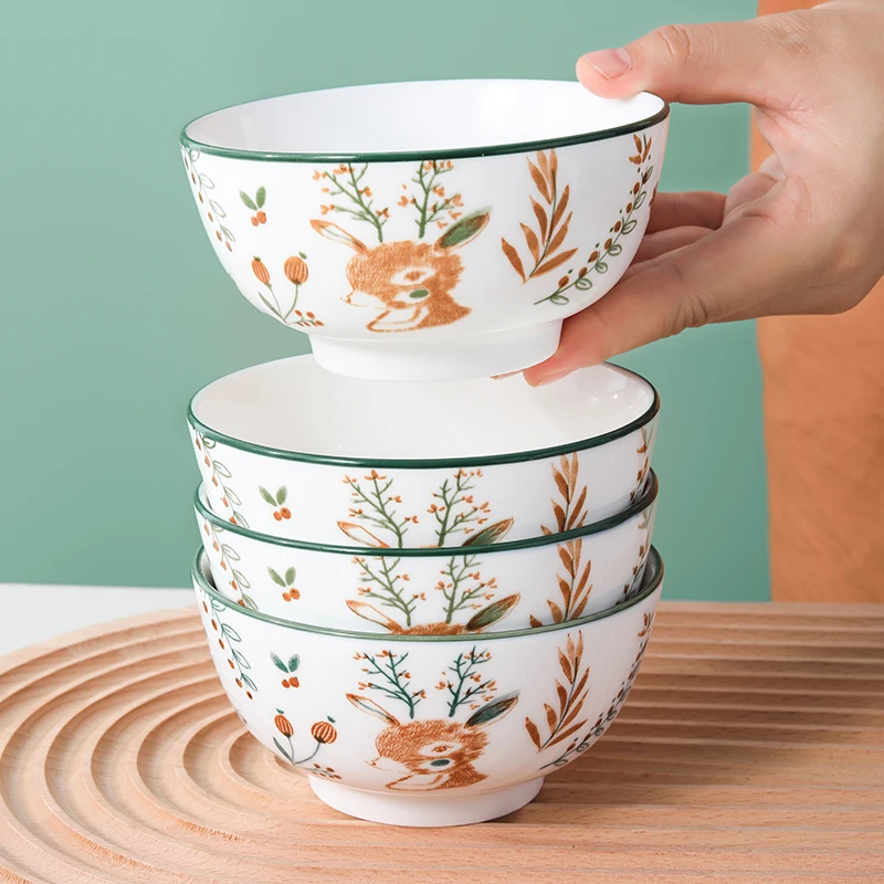 家用陶瓷4,5英寸米饭碗10个拉面碗北欧创意餐具个性碗