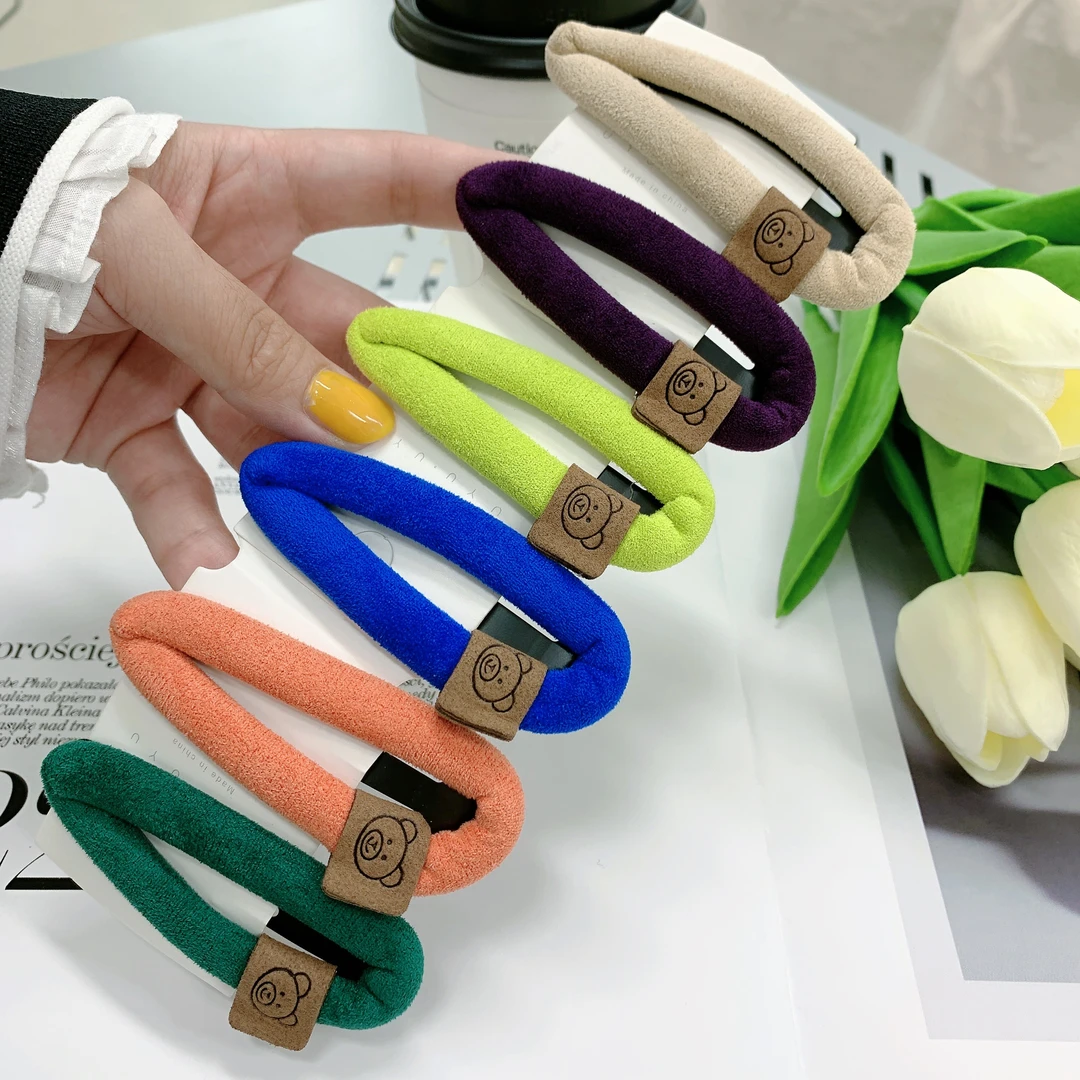 布艺发饰 韩国东大门彩色鹿皮绒小熊发夹bb夹刘海夹简约洋气发饰