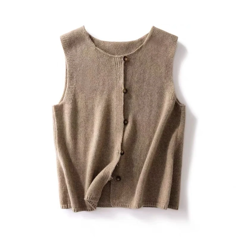 圆领扣羊绒马甲纯羊绒休闲马甲
