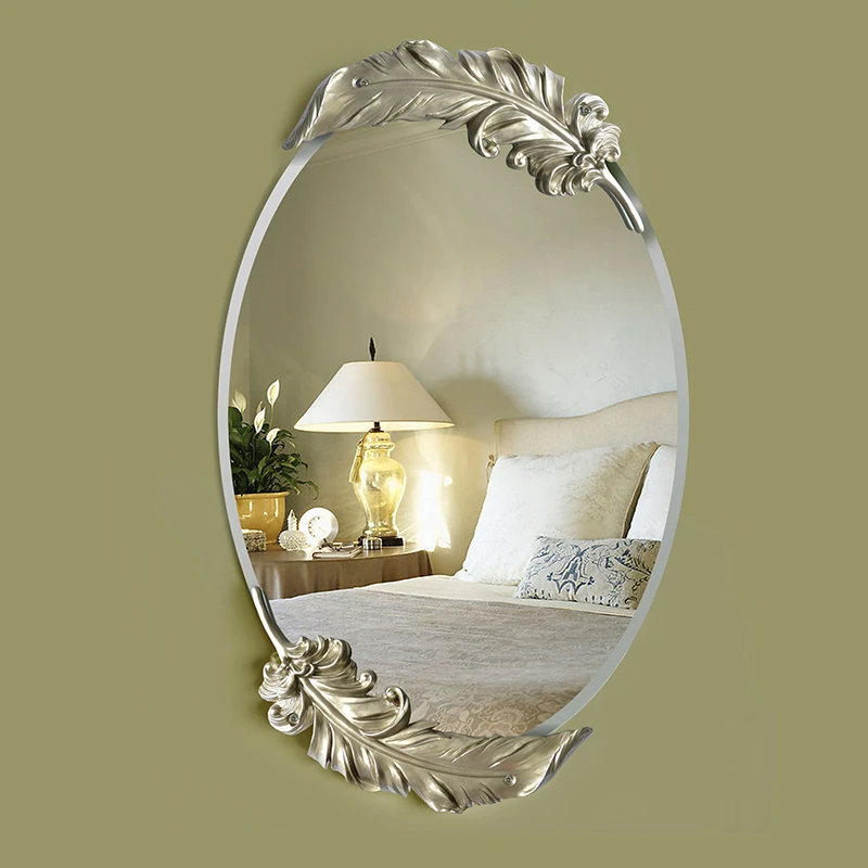 欧式树脂浴室镜化妆镜壁镜卫浴镜装饰镜子防水时尚简约椭圆梳妆镜