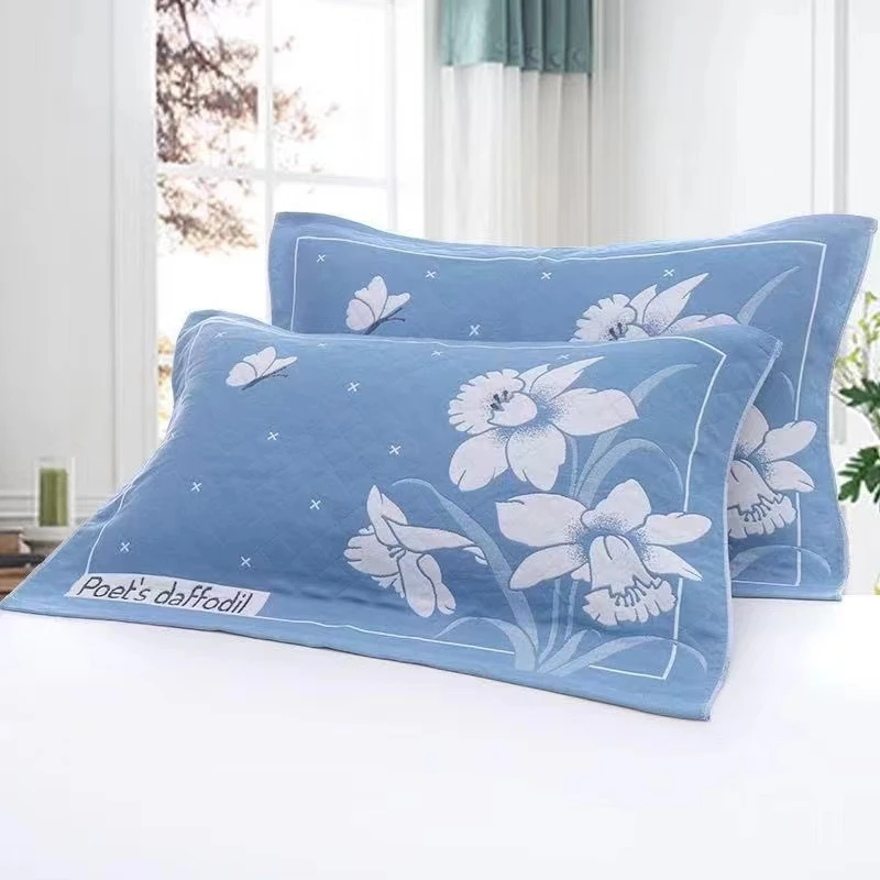 五层纱布枕巾一对蝶恋花兰高档柔软情侣成人加大欧式单人学生家用