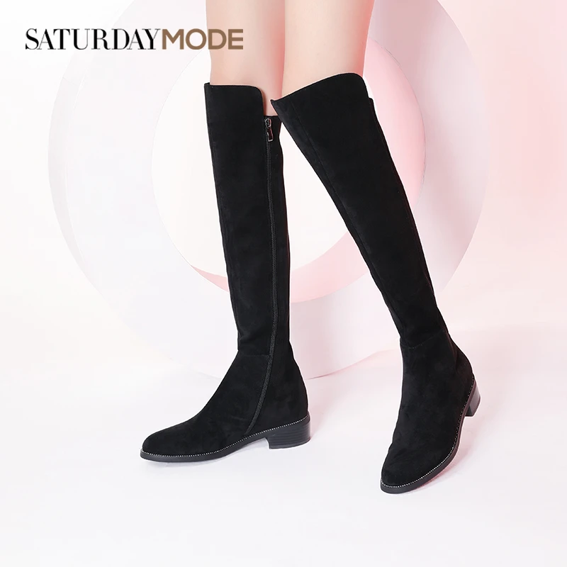 粗跟长筒靴女2022冬绒面过膝弹力不掉筒瘦瘦长靴MD14117015