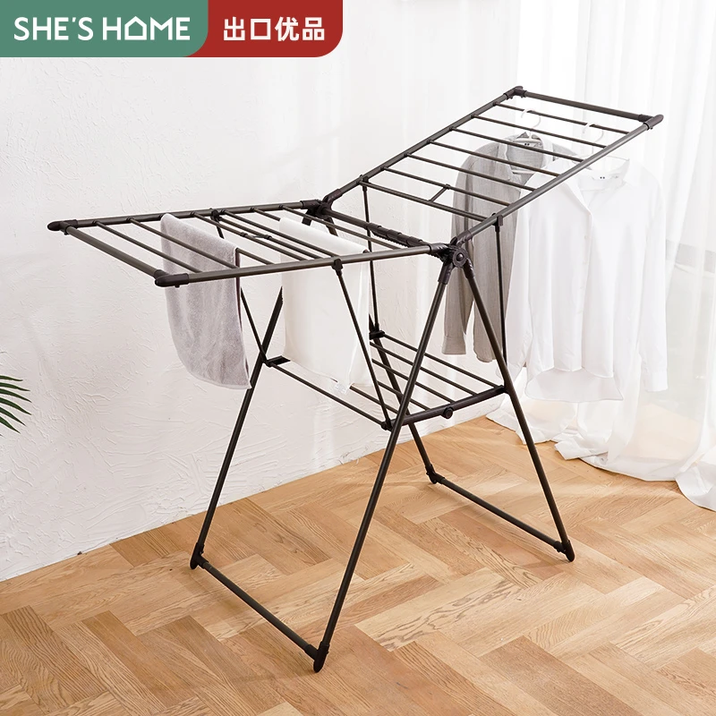 SHESHOME晾衣架落地折叠卧室内阳台凉衣架家用晒衣架婴儿晒被神器