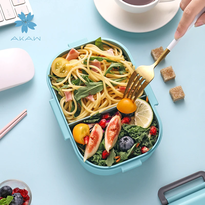 日本AKAW上班族带饭饭盒分隔型家用大容量微波炉便当盒分格用餐盒