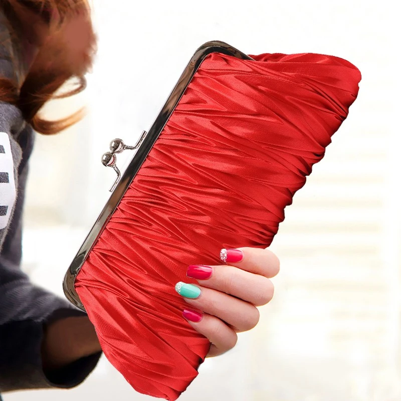 丝绸晚宴夹子包2024新款手拿包名媛宴会包旗袍礼服包包新娘手