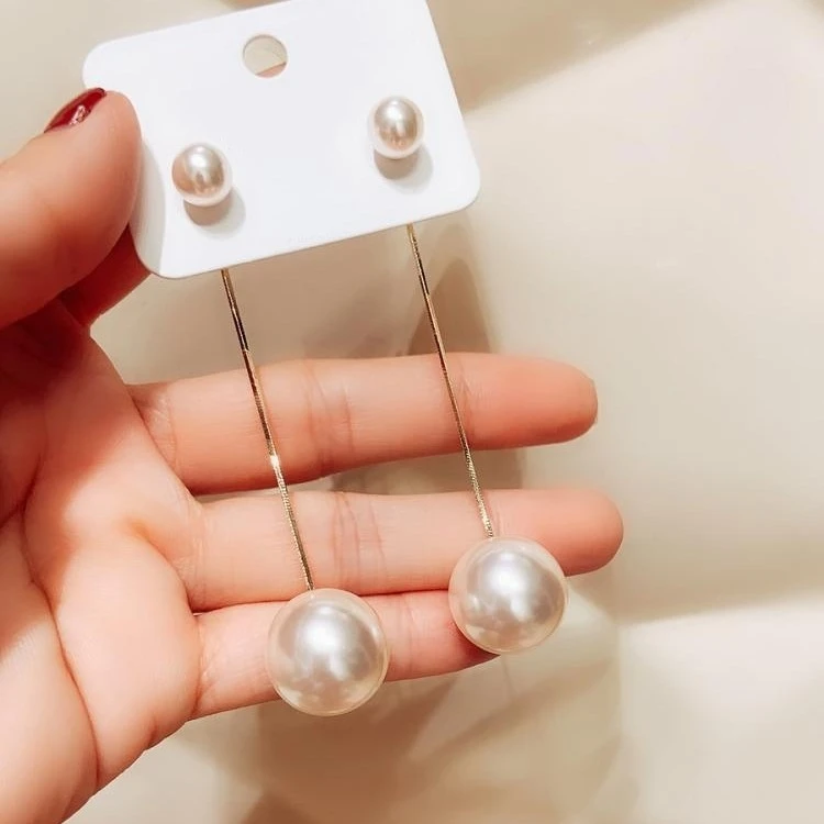 铜合金仿珍珠耳饰 88127大小珠一款两戴时尚流苏耳环