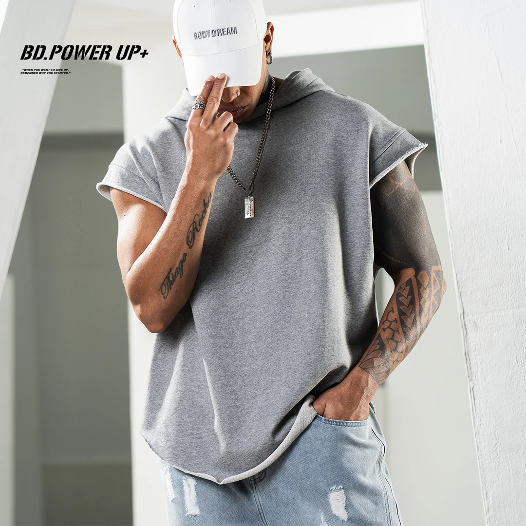 BD健美站新款经典宽松连帽背心百搭潮流运动健身训练无袖背心男