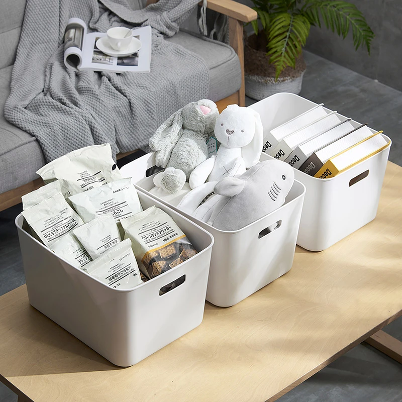 喜家家高品质简约纯色收纳盒家用收纳筐置物盒桌面零食化妆品储存