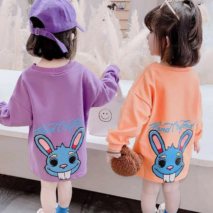 女童中长款卫衣裙2023秋装新款韩版洋气女宝宝宽松连衣裙休闲上衣