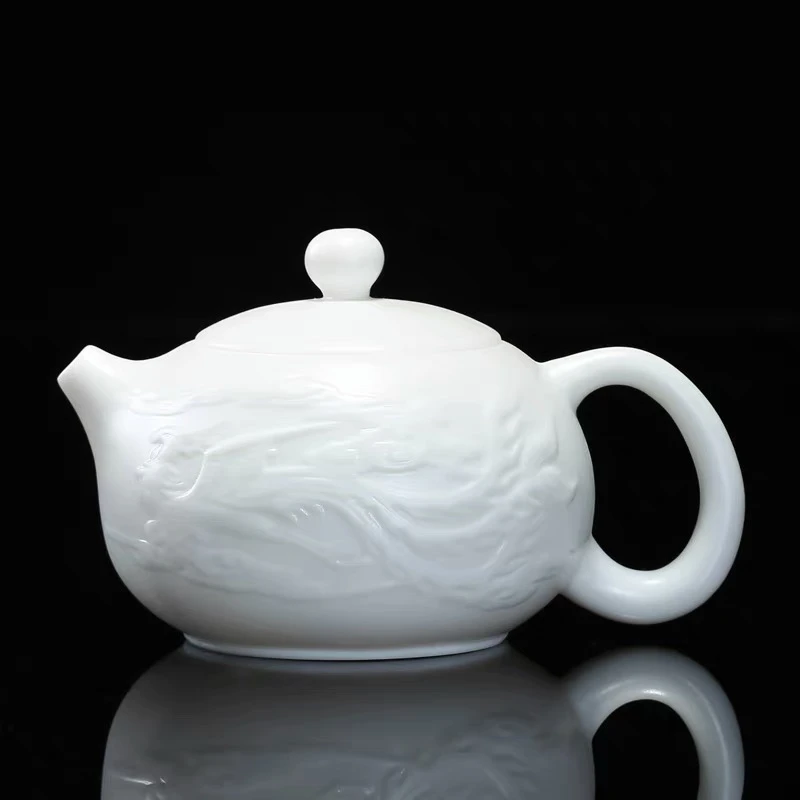 德化素烧羊脂玉瓷三才盖碗茶杯功夫茶具套装高档白瓷泡茶壶手抓壶