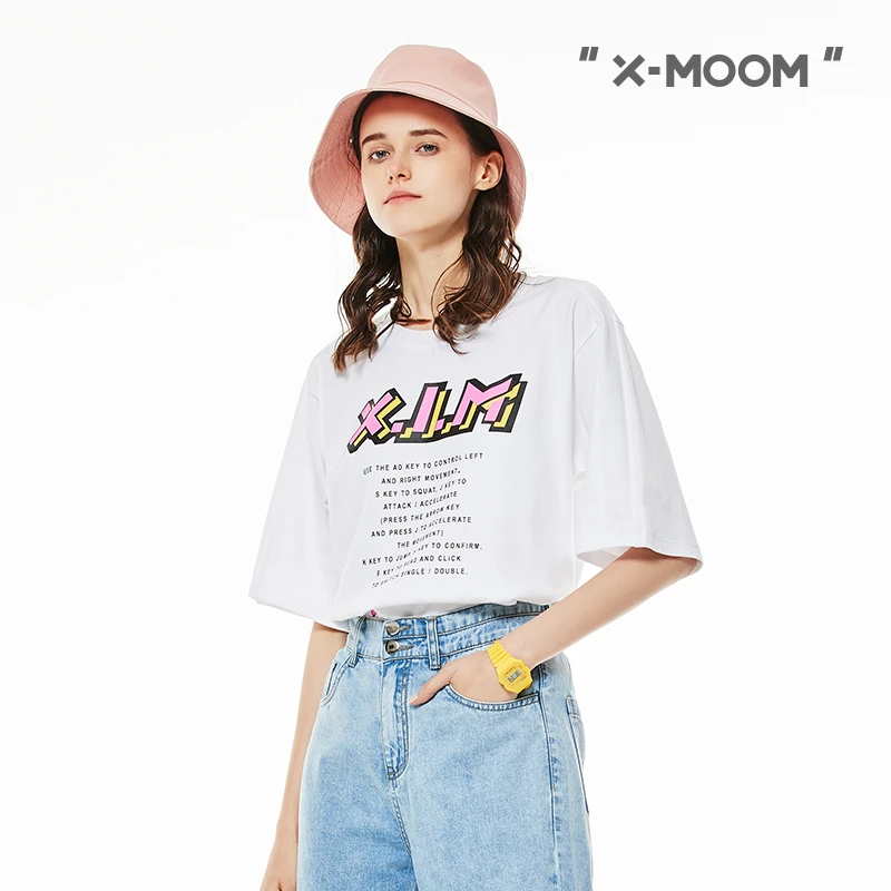 X--MOOM夏季新款字母印花宽松休闲T恤短袖圆领上衣纯棉STXTA90128