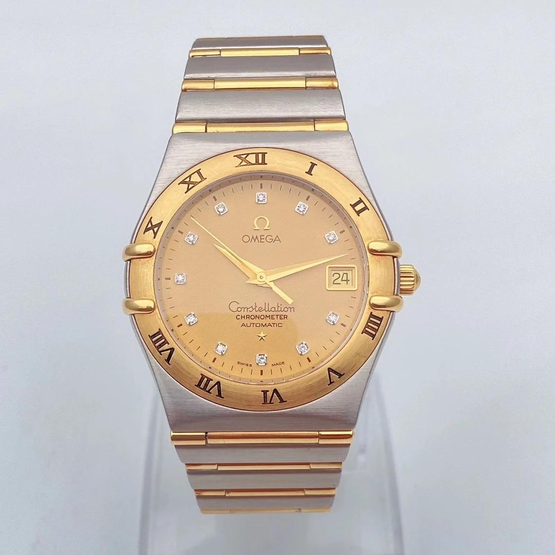 95新 Omega/欧米茄 星座系列/瑞士原装/经典镶钻金色/男士名表