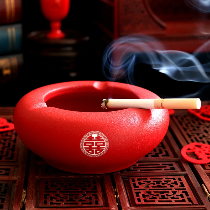 烟灰缸高档结婚红色喜字陶瓷创意个性潮流家用客厅婚庆用品大全