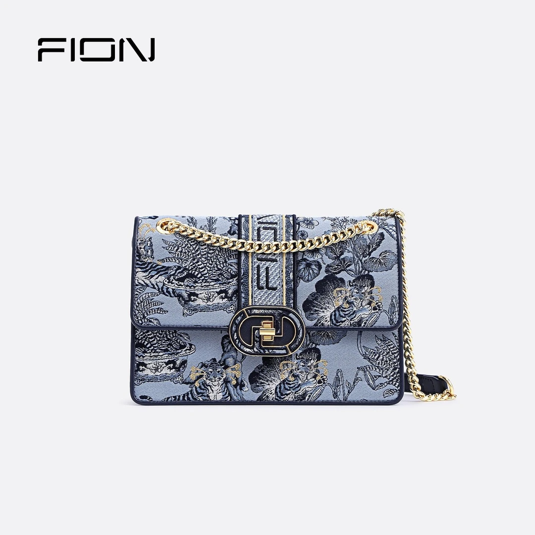 Fion/菲安妮时尚刺绣印花女士经典链条包单肩包斜挎包 FAAFAME002