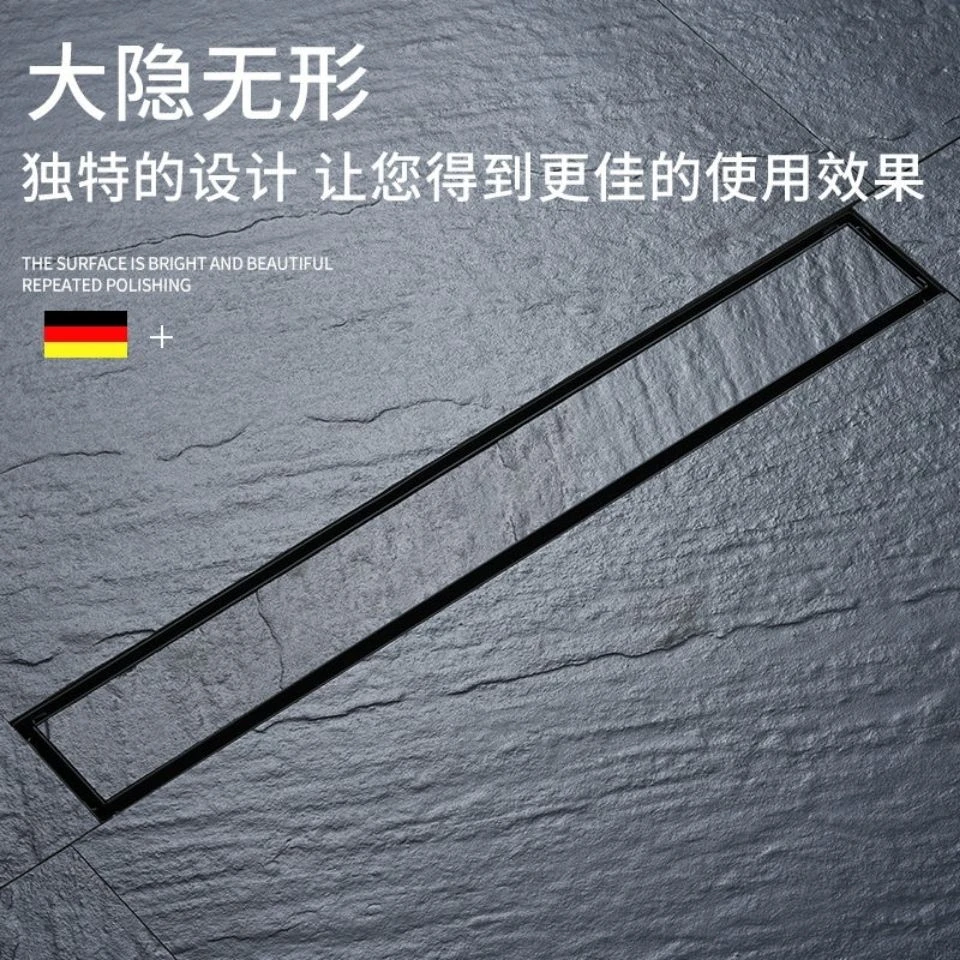 卫生间不锈钢黑色抢灰长条型地漏淋浴房加长排水更通畅防臭隐形套