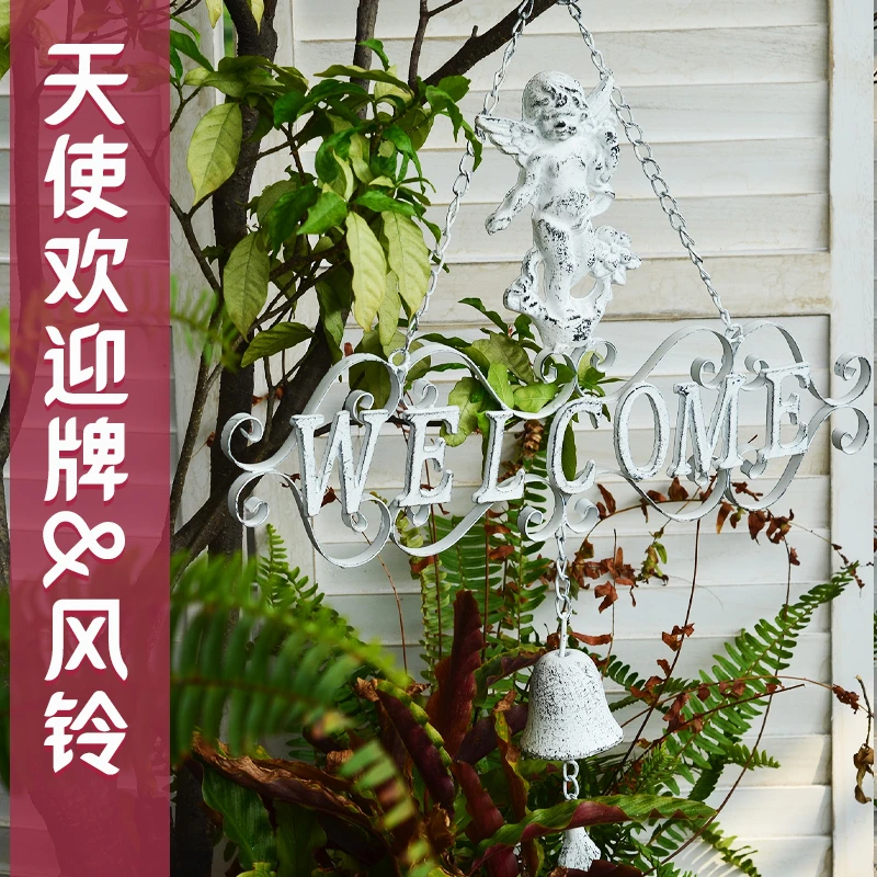铸铁重工风铃档挂式欧式铁艺欢迎牌阳台花园别墅庭院布置装饰品