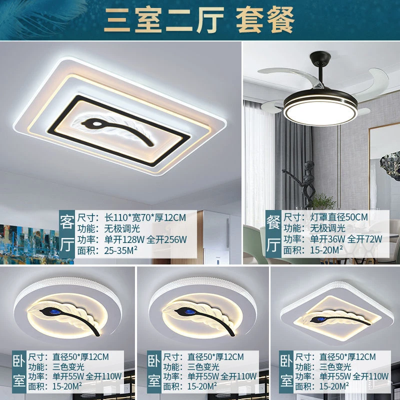 网红款！套餐买性价比高！蓝羽毛客厅灯2024年led吸顶灯现代简约