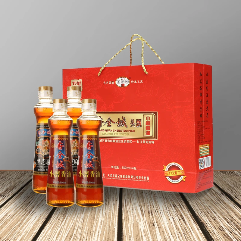 大名县香全城头瓢380ml*4礼盒黑白营养芝麻小磨香油