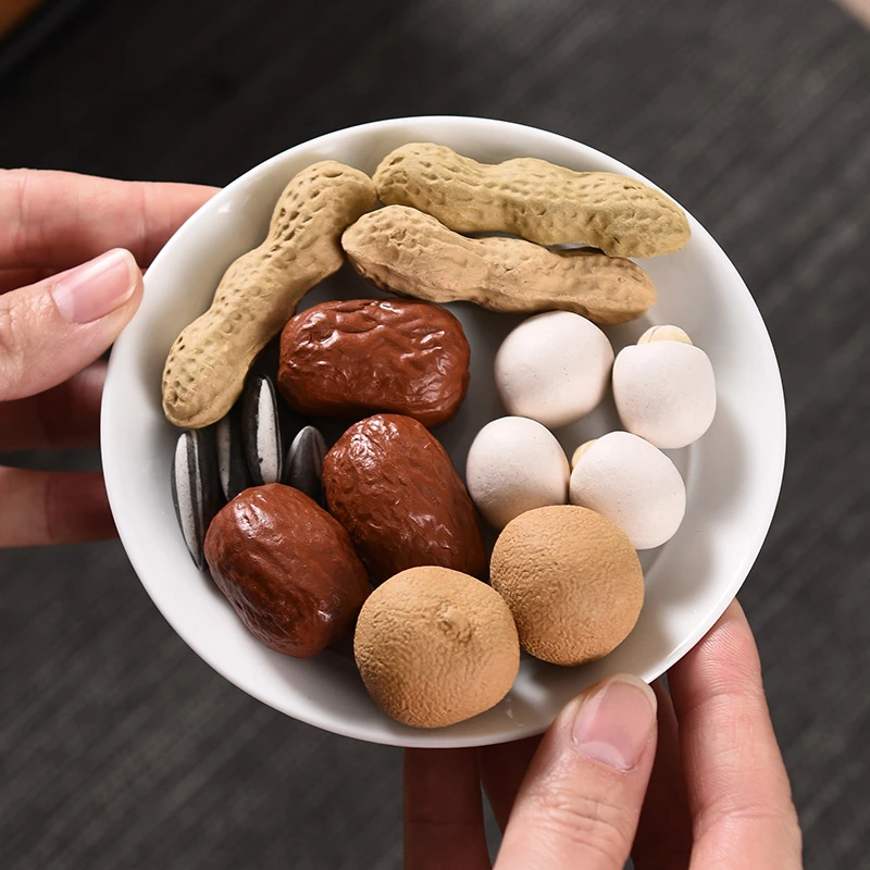 茶宠摆件瓜子手把件仿真花生桂圆早生贵子陶瓷可养段泥玩配件迷