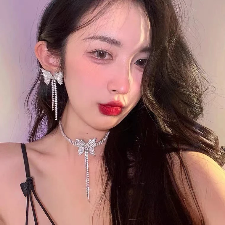 铜合金项链 奢华流苏蝴蝶项链锁骨链