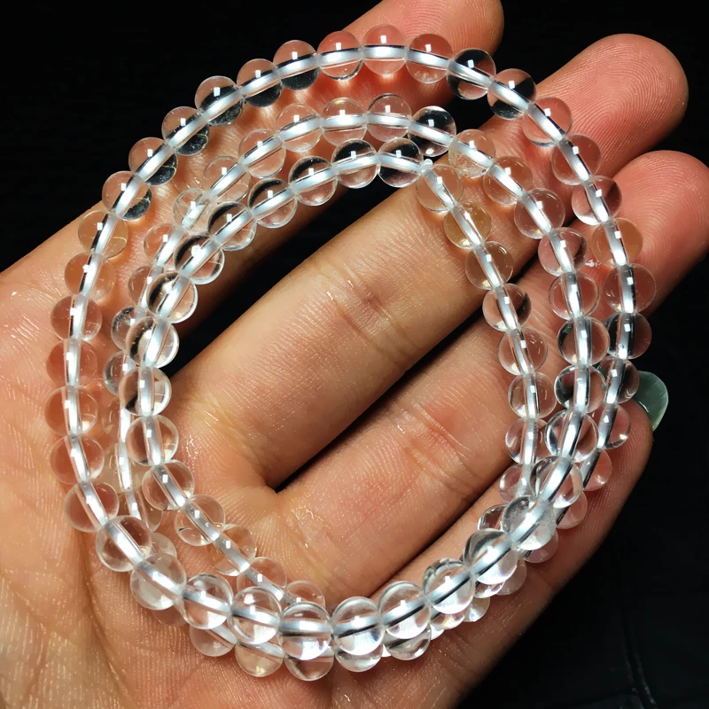 5mm+天然白水晶三圈手串消磁石手链水晶饰品晶体干净